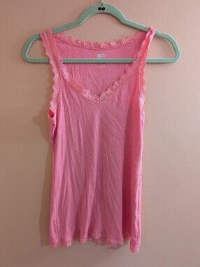 Route 66 Pink Ribbed Lace-Trim Tank